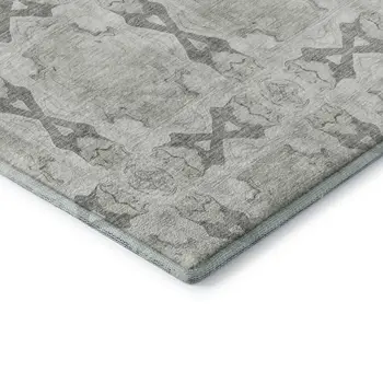 5' X 8' Ivory And Gray Floral Medallion Washable Area Rug With UV Protection