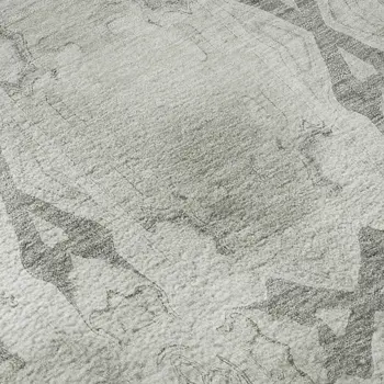 5' X 8' Ivory And Gray Floral Medallion Washable Area Rug With UV Protection