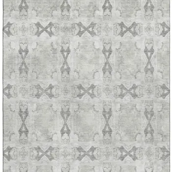 5' X 8' Ivory And Gray Floral Medallion Washable Area Rug With UV Protection