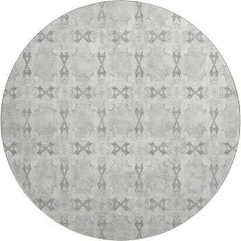 8' Ivory And Gray Floral Medallion Washable Round Rug With UV Protection