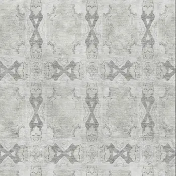 8' X 10' Ivory And Gray Floral Medallion Washable Area Rug With UV Protection