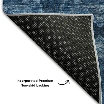 3' X 5' Navy Blue And Gray Floral Medallion Washable Area Rug With UV Protection