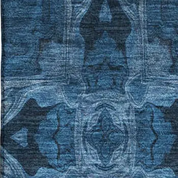 3' X 5' Navy Blue And Gray Floral Medallion Washable Area Rug With UV Protection