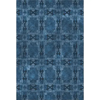 3' X 5' Navy Blue And Gray Floral Medallion Washable Area Rug With UV Protection