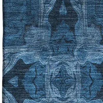 5' X 8' Navy Blue And Gray Floral Medallion Washable Area Rug With UV Protection