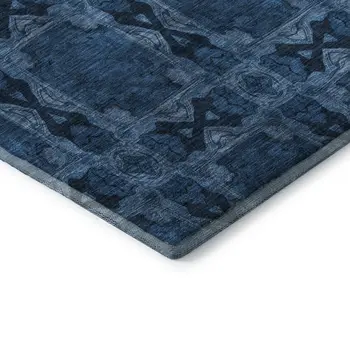8' X 10' Navy Blue And Gray Floral Medallion Washable Area Rug With UV Protection