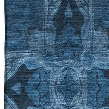 8' X 10' Navy Blue And Gray Floral Medallion Washable Area Rug With UV Protection