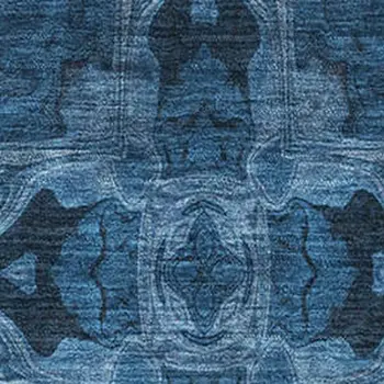 10' X 14' Navy Blue And Gray Floral Medallion Washable Area Rug With UV Protection