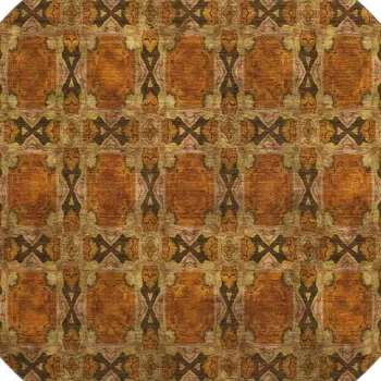 8' Rust Copper And Gold Floral Medallion Washable Round Rug With UV Protection