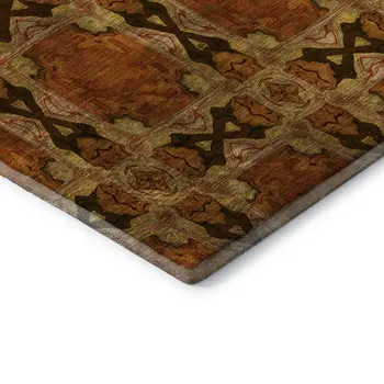 9' X 12' Rust Copper And Gold Floral Medallion Washable Area Rug With UV Protection