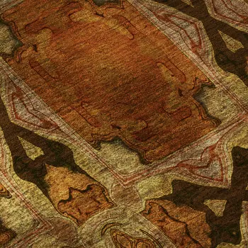 9' X 12' Rust Copper And Gold Floral Medallion Washable Area Rug With UV Protection
