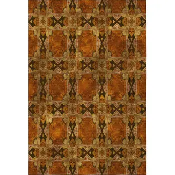 10' X 14' Rust Copper And Gold Floral Medallion Washable Area Rug With UV Protection