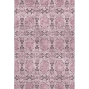 9' X 12' Pink And Gray Floral Medallion Washable Area Rug With UV Protection