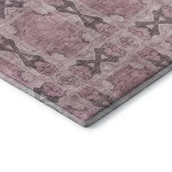 9' X 12' Pink And Gray Floral Medallion Washable Area Rug With UV Protection