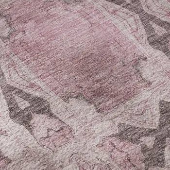 9' X 12' Pink And Gray Floral Medallion Washable Area Rug With UV Protection