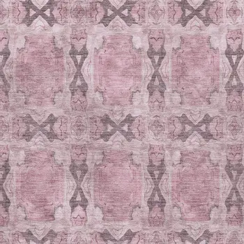 9' X 12' Pink And Gray Floral Medallion Washable Area Rug With UV Protection