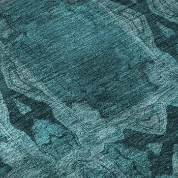 9' X 12' Teal And Gray Floral Medallion Washable Area Rug With UV Protection