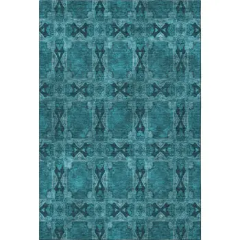 9' X 12' Teal And Gray Floral Medallion Washable Area Rug With UV Protection