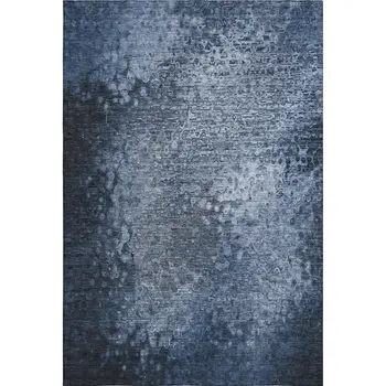 3' X 5' Blue And Ivory Abstract Washable Area Rug With UV Protection