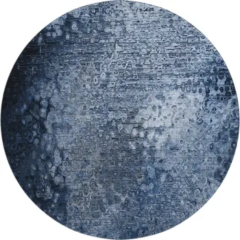 8' Blue And Ivory Abstract Washable Round Rug With UV Protection