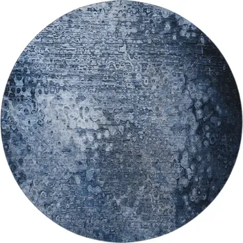 8' Blue And Ivory Abstract Washable Round Rug With UV Protection