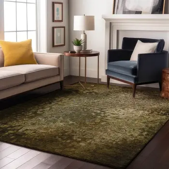 9' X 12' Brown And Ivory Abstract Washable Area Rug With UV Protection