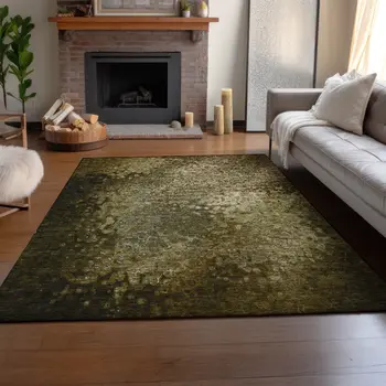 9' X 12' Brown And Ivory Abstract Washable Area Rug With UV Protection