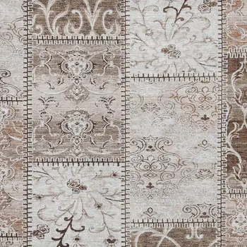 5' X 8' Beige And Ivory Patchwork Washable Area Rug With UV Protection