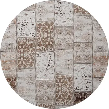8' Beige And Ivory Patchwork Washable Round Rug With UV Protection