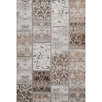 8' X 10' Beige And Ivory Patchwork Washable Area Rug With UV Protection