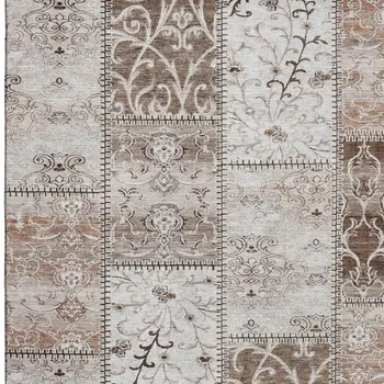 10' X 14' Beige And Ivory Patchwork Washable Area Rug With UV Protection