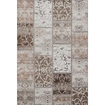 10' X 14' Beige And Ivory Patchwork Washable Area Rug With UV Protection