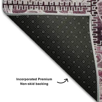 8' Burgundy And Ivory Patchwork Washable Round Rug With UV Protection