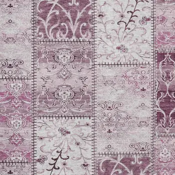 8' X 10' Burgundy And Ivory Patchwork Washable Area Rug With UV Protection