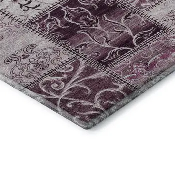 9' X 12' Burgundy And Ivory Patchwork Washable Area Rug With UV Protection