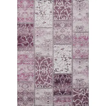 9' X 12' Burgundy And Ivory Patchwork Washable Area Rug With UV Protection