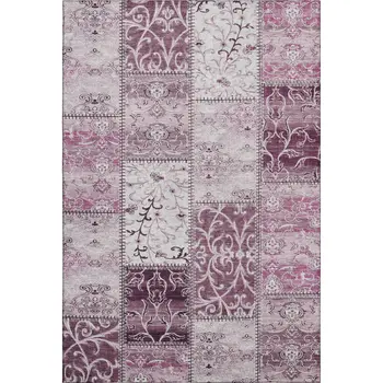 10' X 14' Burgundy And Ivory Patchwork Washable Area Rug With UV Protection