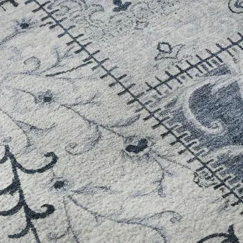 3' X 5' Denim Blue And Ivory Patchwork Washable Area Rug With UV Protection