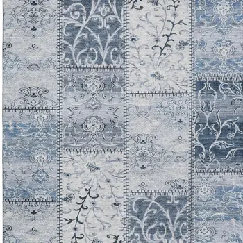 3' X 5' Denim Blue And Ivory Patchwork Washable Area Rug With UV Protection