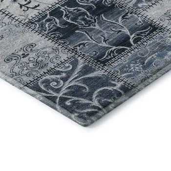 8' X 10' Denim Blue And Ivory Patchwork Washable Area Rug With UV Protection