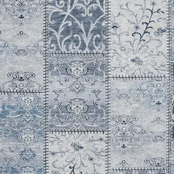 9' X 12' Denim Blue And Ivory Patchwork Washable Area Rug With UV Protection