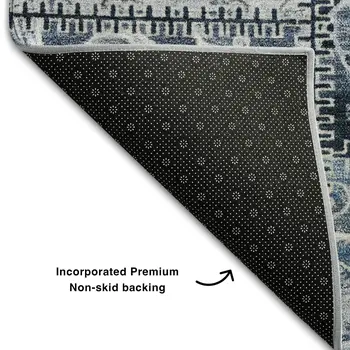 10' X 14' Denim Blue And Ivory Patchwork Washable Area Rug With UV Protection