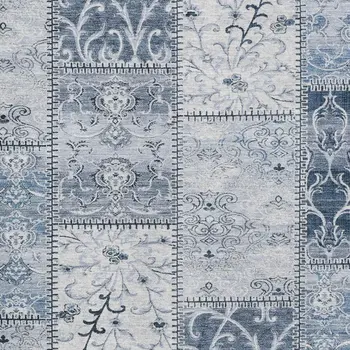10' X 14' Denim Blue And Ivory Patchwork Washable Area Rug With UV Protection