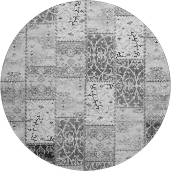 8' Gray And Ivory Patchwork Washable Round Rug With UV Protection