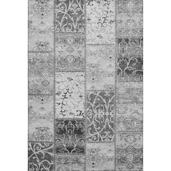 10' X 14' Gray And Ivory Patchwork Washable Area Rug With UV Protection