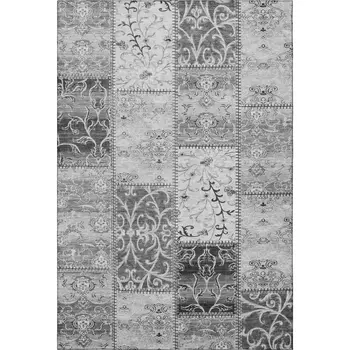 10' X 14' Gray And Ivory Patchwork Washable Area Rug With UV Protection