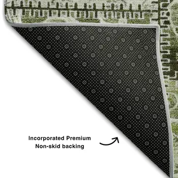 8' Green And Ivory Patchwork Washable Round Rug With UV Protection