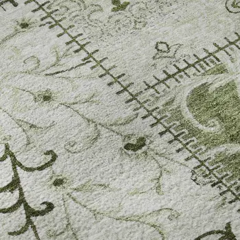 8' Green And Ivory Patchwork Washable Round Rug With UV Protection