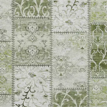8' X 10' Green And Ivory Patchwork Washable Area Rug With UV Protection