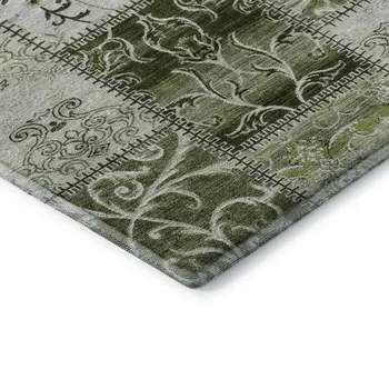 9' X 12' Green And Ivory Patchwork Washable Area Rug With UV Protection